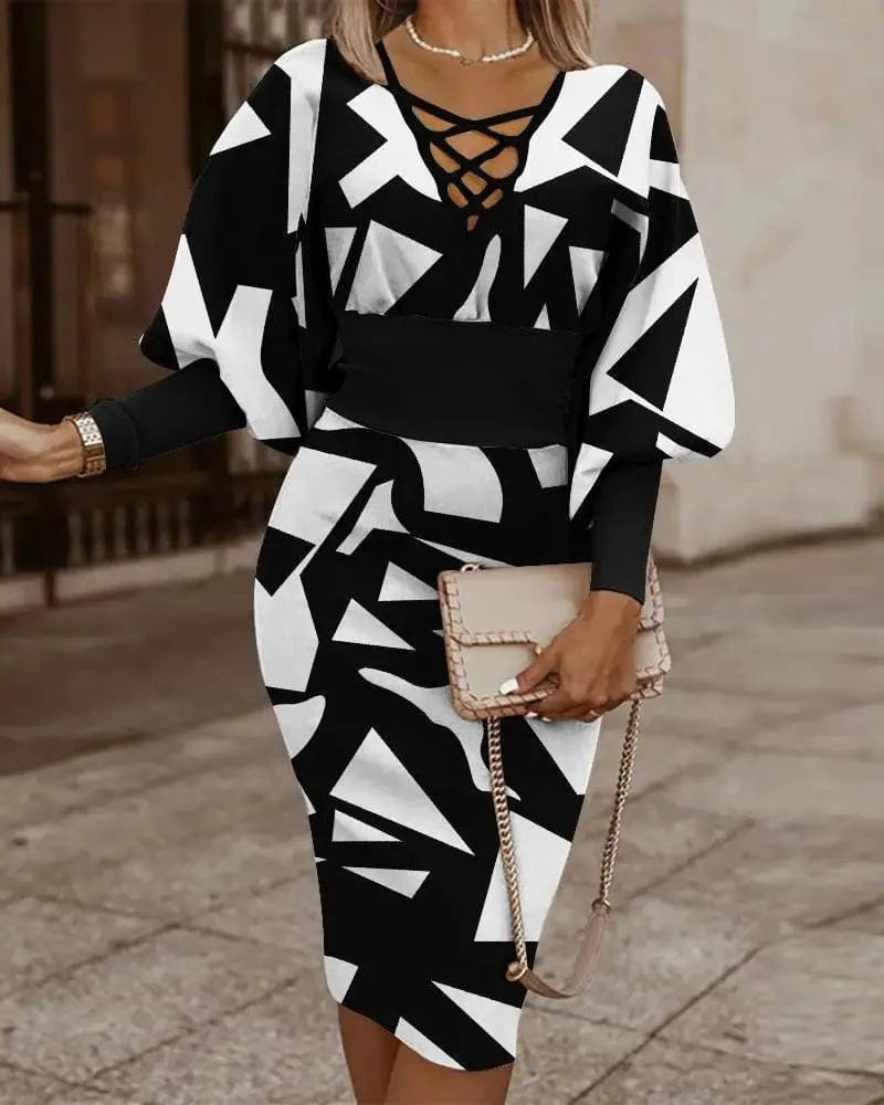 J&H 2New Design Spring 2024 Office Elegant Business Bodycon Midi Dress Stripe Long Sleeve Casual Dress