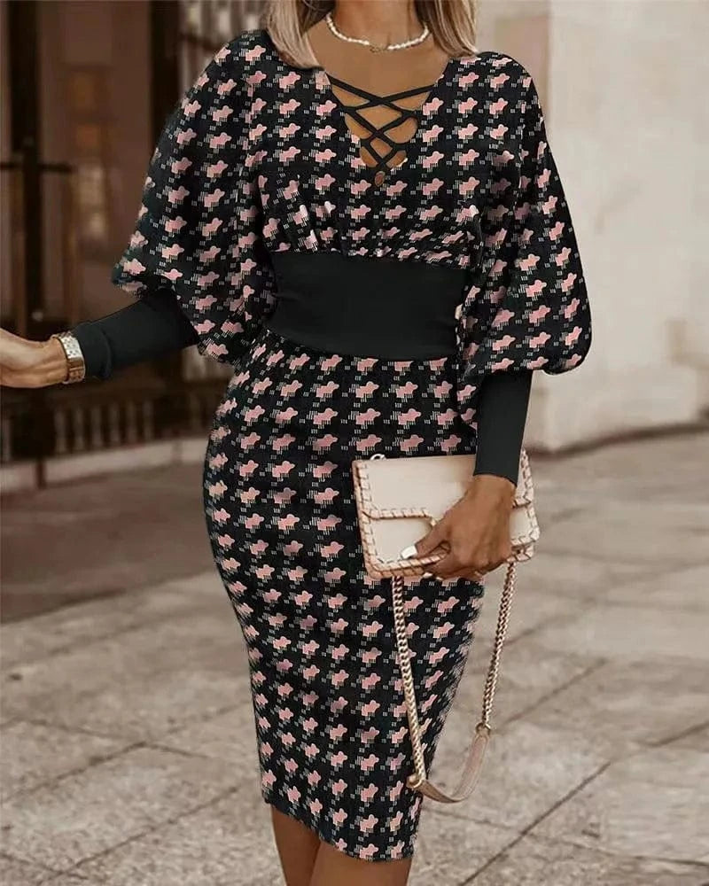 J&H 2New Design Spring 2024 Office Elegant Business Bodycon Midi Dress Stripe Long Sleeve Casual Dress