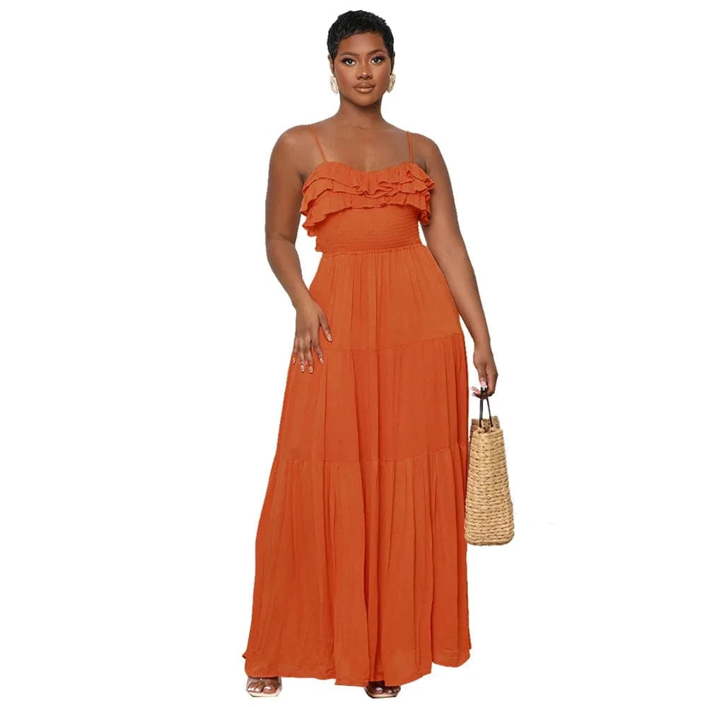 J&H Casual Summer 2024 New Arrivals Sleeveless Mushroom Edge Backless Bow Tie Women'S Maxi Dress