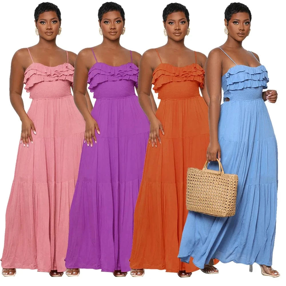 J&H Casual Summer 2024 New Arrivals Sleeveless Mushroom Edge Backless Bow Tie Women'S Maxi Dress