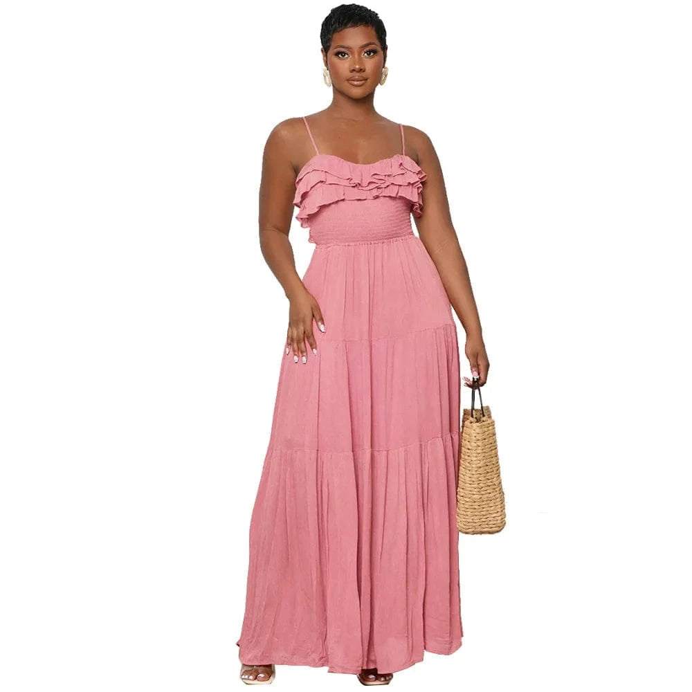 J&H Casual Summer 2024 New Arrivals Sleeveless Mushroom Edge Backless Bow Tie Women'S Maxi Dress