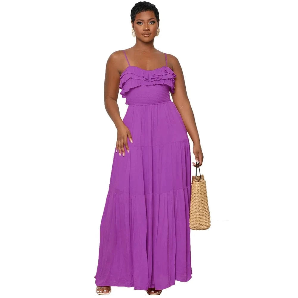J&H Casual Summer 2024 New Arrivals Sleeveless Mushroom Edge Backless Bow Tie Women'S Maxi Dress