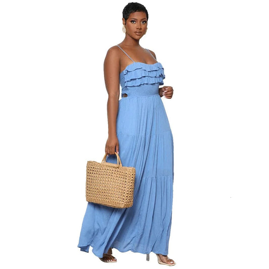 J&H Casual Summer 2024 New Arrivals Sleeveless Mushroom Edge Backless Bow Tie Women'S Maxi Dress