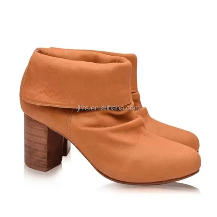 J&H Fashion autumn winter new style big size round head thick heel high heel short boots natural roll Martin bootsv