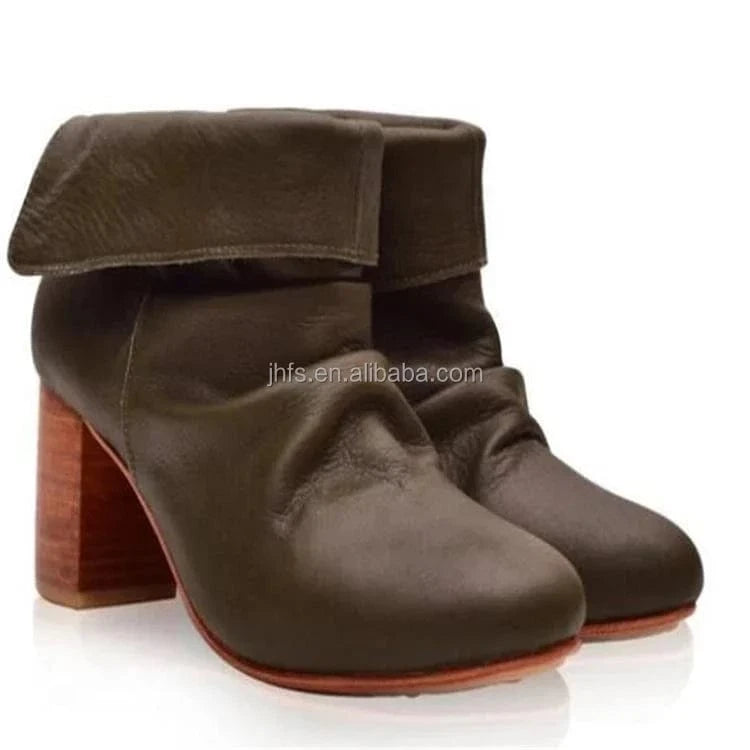J&H Fashion autumn winter new style big size round head thick heel high heel short boots natural roll Martin bootsv