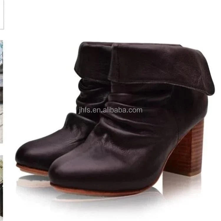J&H Fashion autumn winter new style big size round head thick heel high heel short boots natural roll Martin bootsv