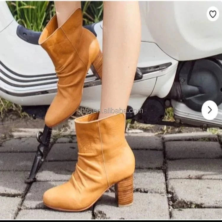 J&H Fashion autumn winter new style big size round head thick heel high heel short boots natural roll Martin bootsv