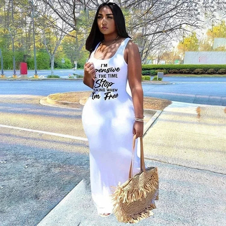 J&H fashion chic scoop neck tank top sleeveless statement shirt full length sexy bodycon women autumn dresses summer clothes