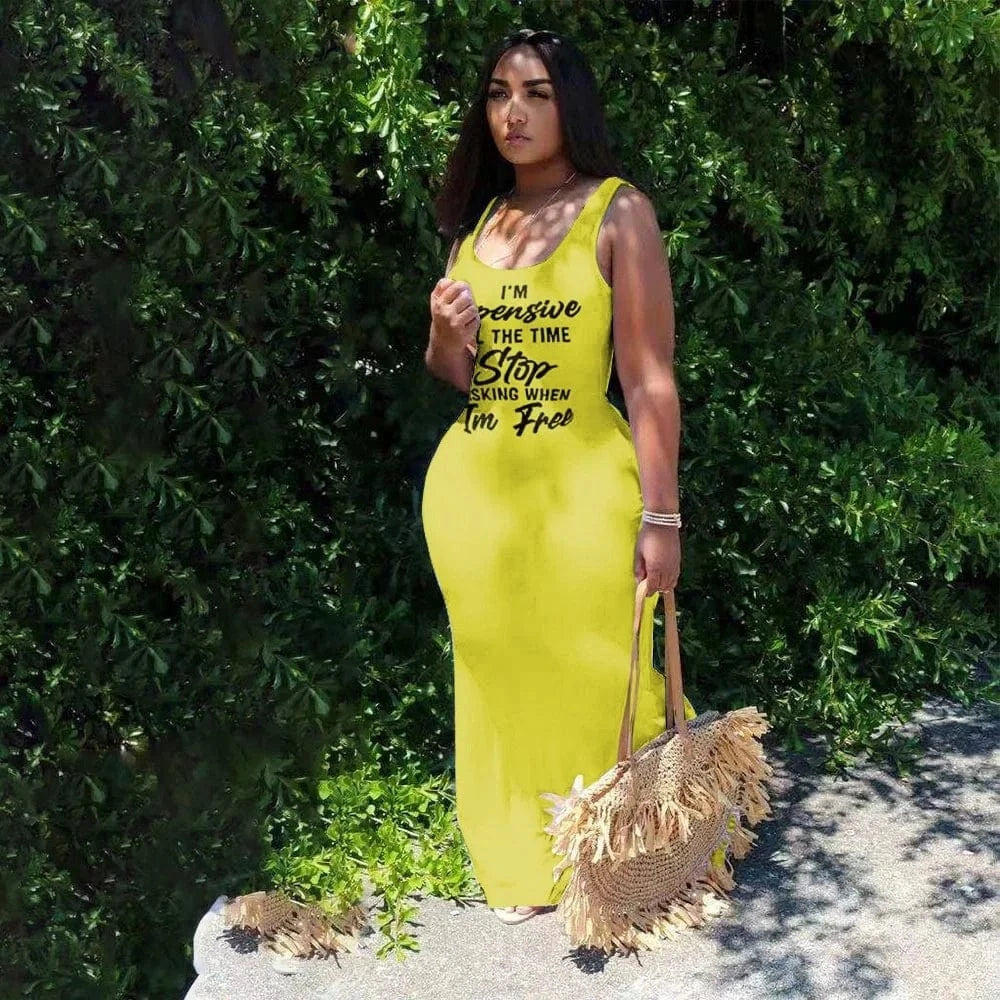 J&H fashion chic scoop neck tank top sleeveless statement shirt full length sexy bodycon women autumn dresses summer clothes