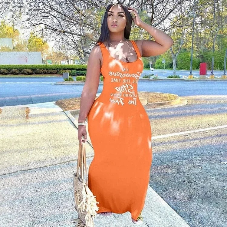 J&H fashion chic scoop neck tank top sleeveless statement shirt full length sexy bodycon women autumn dresses summer clothes