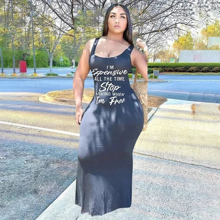 J&H fashion chic scoop neck tank top sleeveless statement shirt full length sexy bodycon women autumn dresses summer clothes