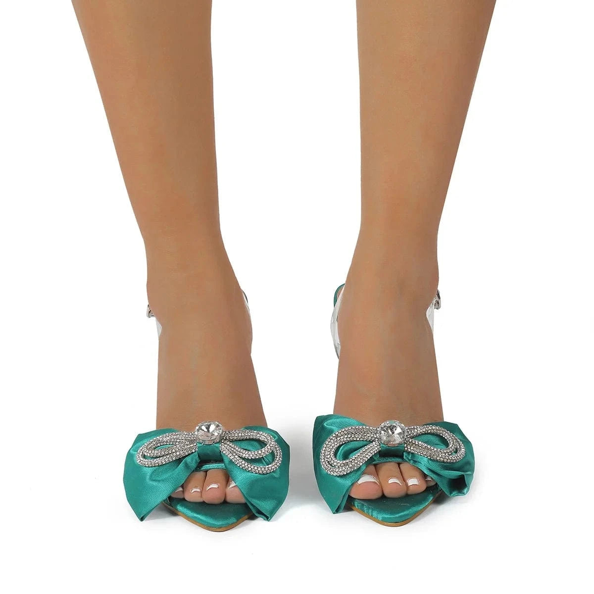 J&H fashion peep toe heeled sandals with rhinestone bowknot bridesmaid bride high heel shoes