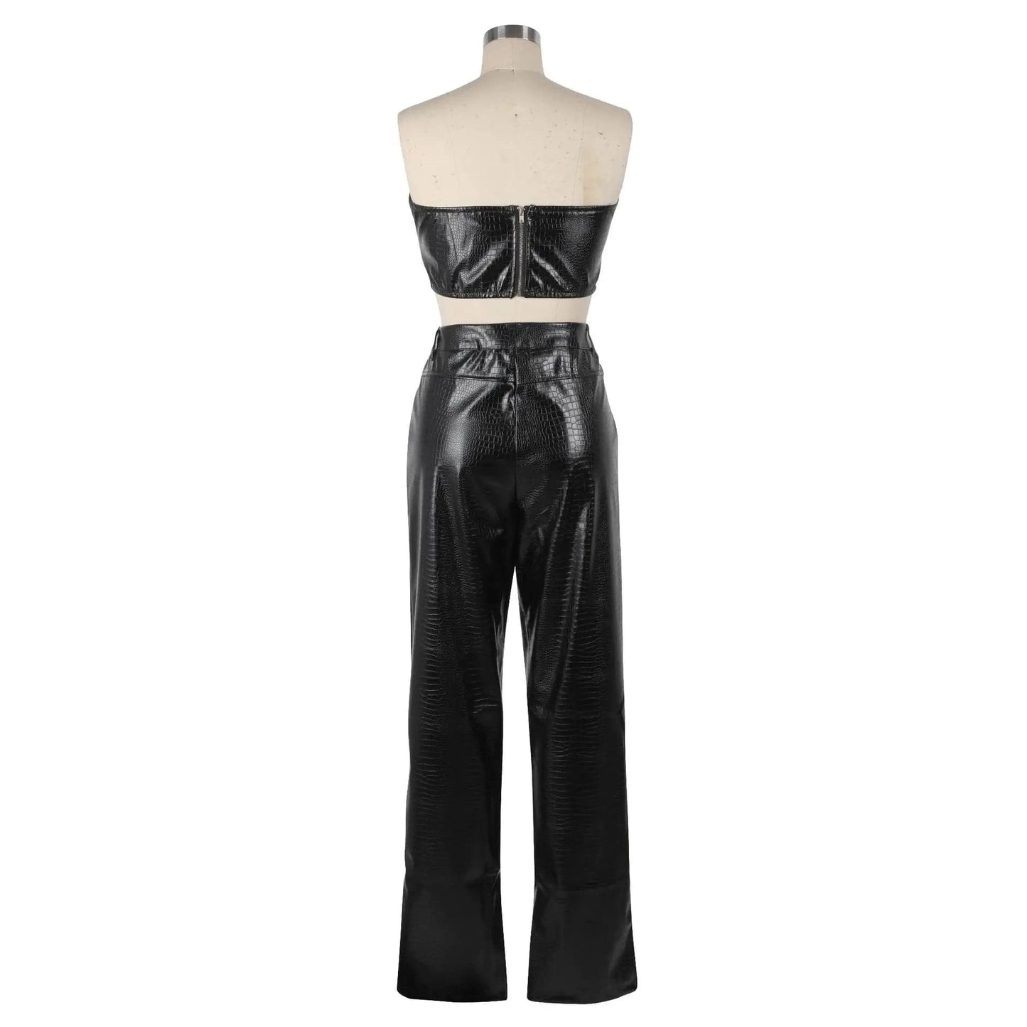 J&H High Quality New Arrivals 2024 Summer Sexy Tube Top Pu Leather Straight Pants Fashion Street 2 Piece Set