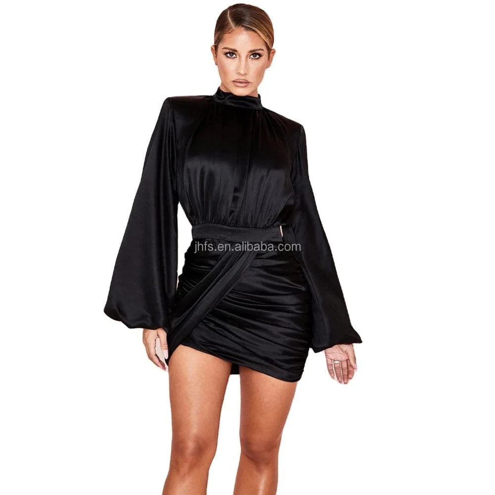 J&H Hot selling 2024 new dresses women lady elegant long sleeve pleated bridesmaid dresses women white evening dress