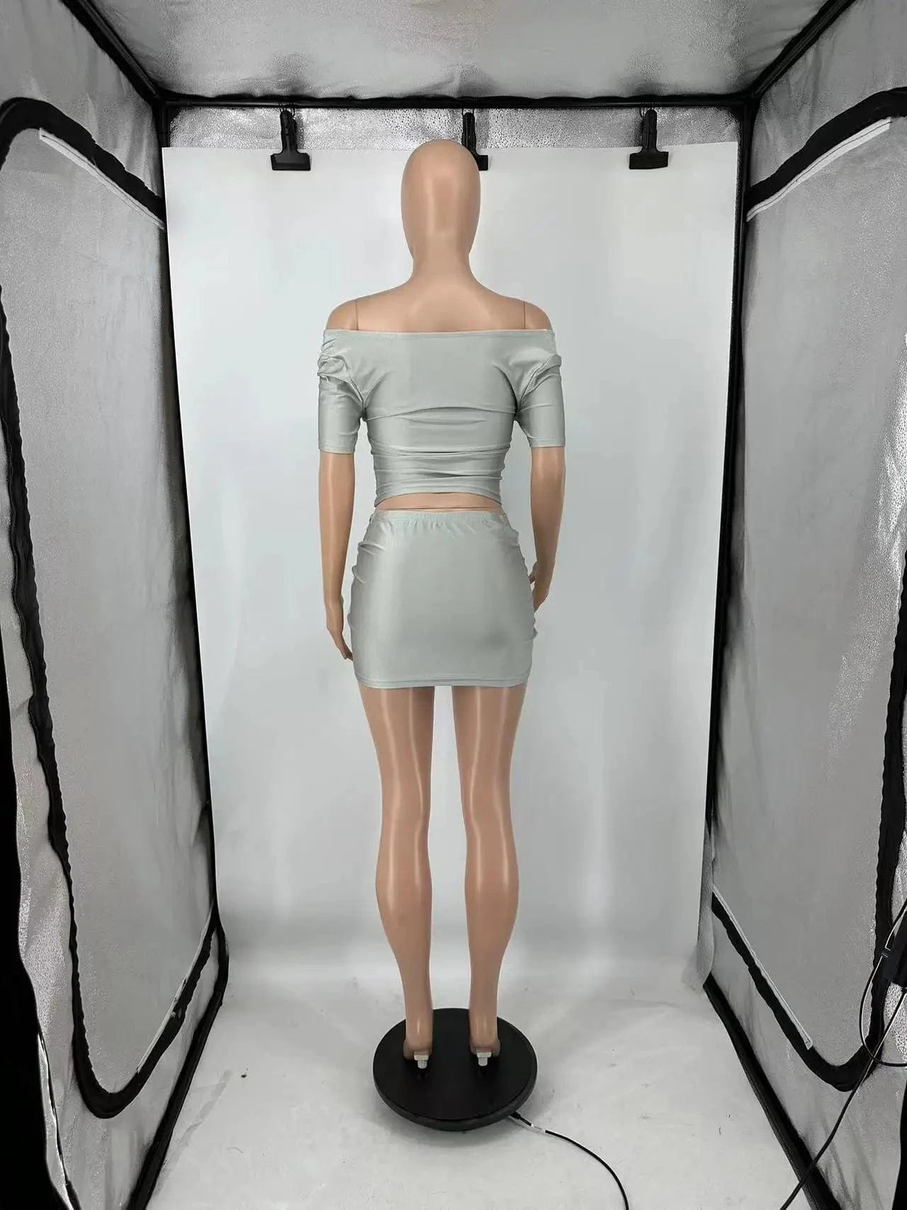 J&H Hot Selling 2024 Sexy Club Off Shoulder Crop Top +Mini Skirt Fashion Two Piece Short Sett