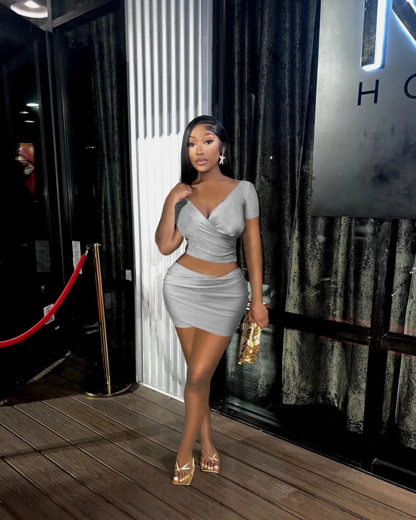 J&H Hot Selling 2024 Sexy Club Off Shoulder Crop Top +Mini Skirt Fashion Two Piece Short Sett