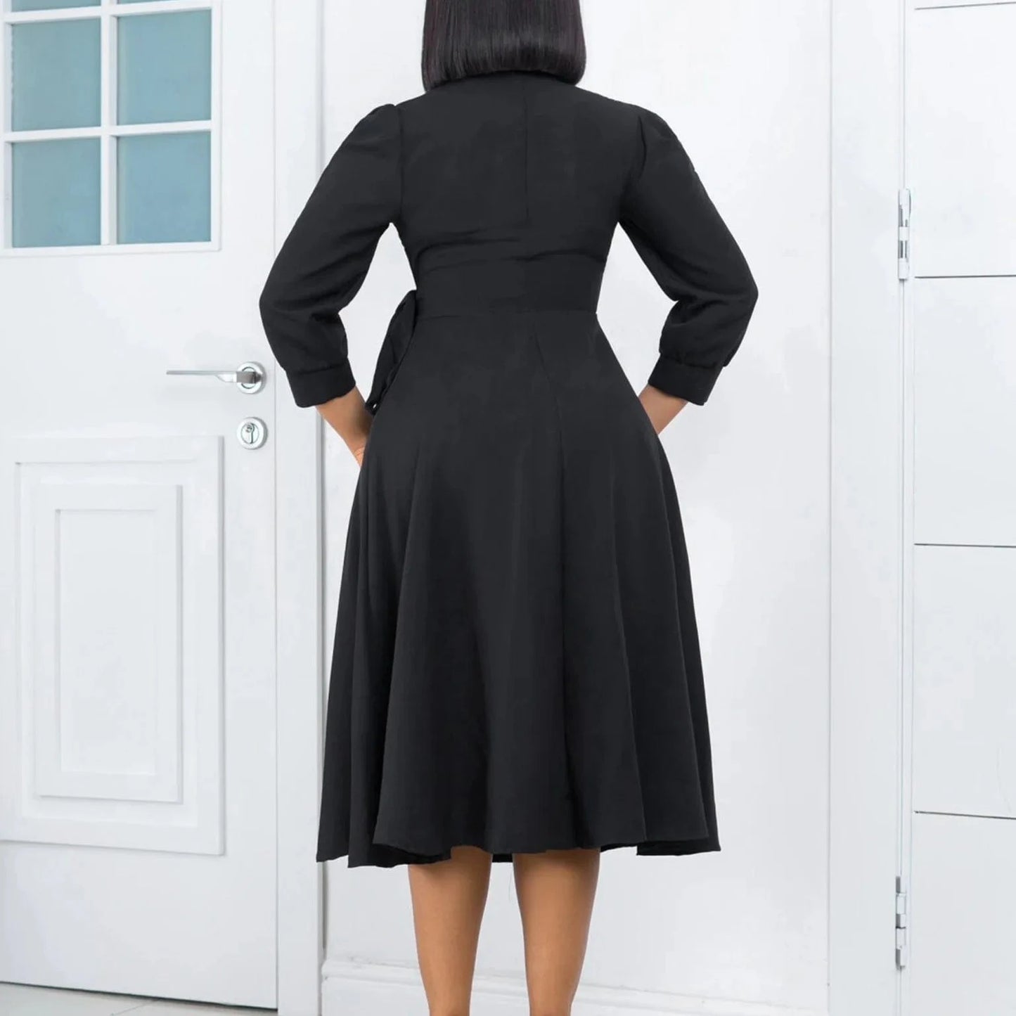 J&H Latest Design Elegant Casual Dresses Women Fashion Solid Color Ruffle V-neck Ruched A-line Spring Dresses Women 2024