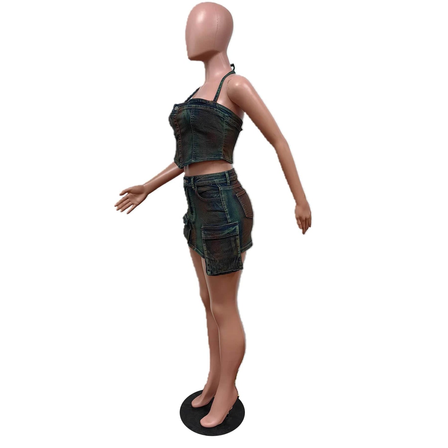 J&H Multi Pockets Skirt and Sexy Tube Crop Top Denim Two Piece Set 2024 Spring Summer Women Clothes Denim Stretchy Set