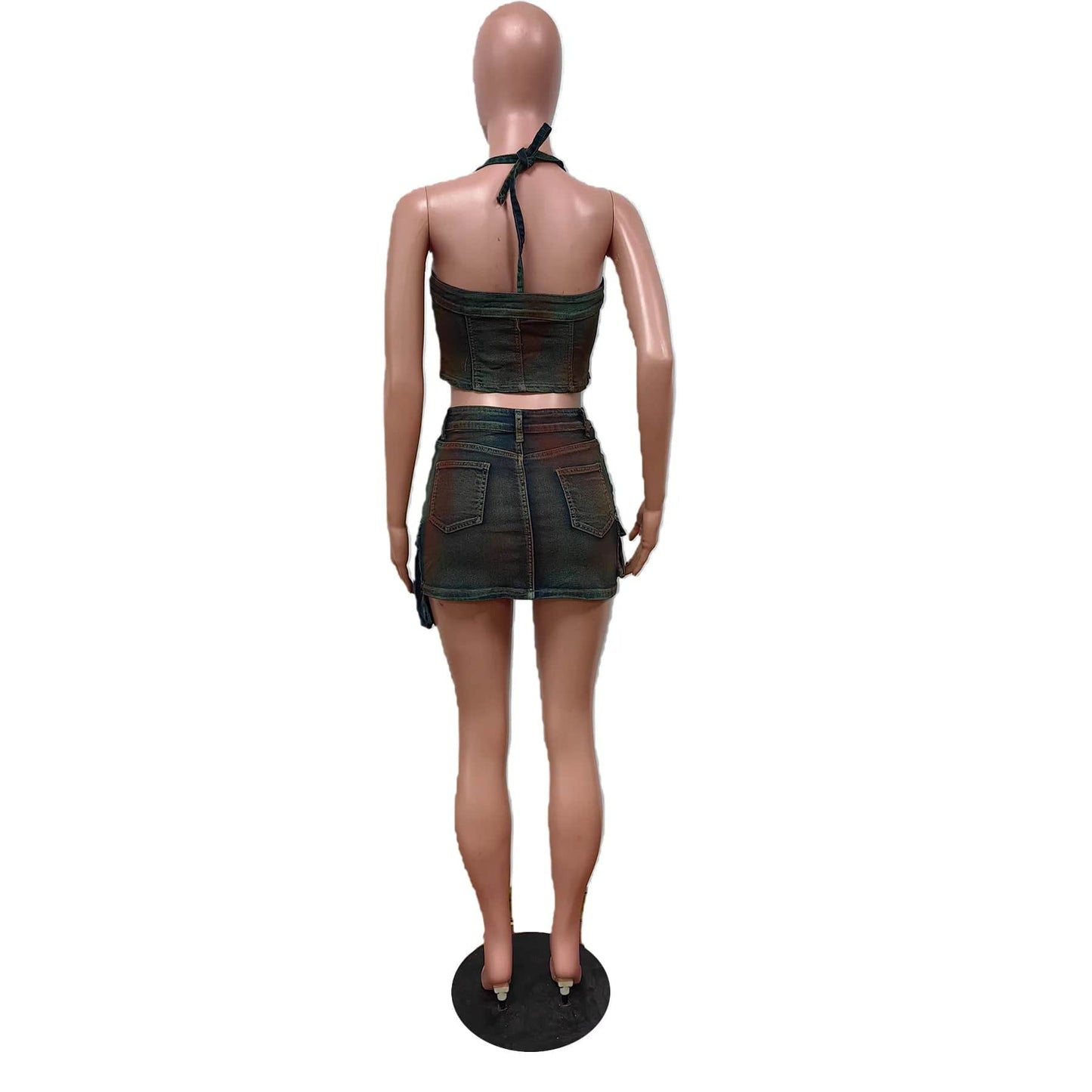 J&H Multi Pockets Skirt and Sexy Tube Crop Top Denim Two Piece Set 2024 Spring Summer Women Clothes Denim Stretchy Set