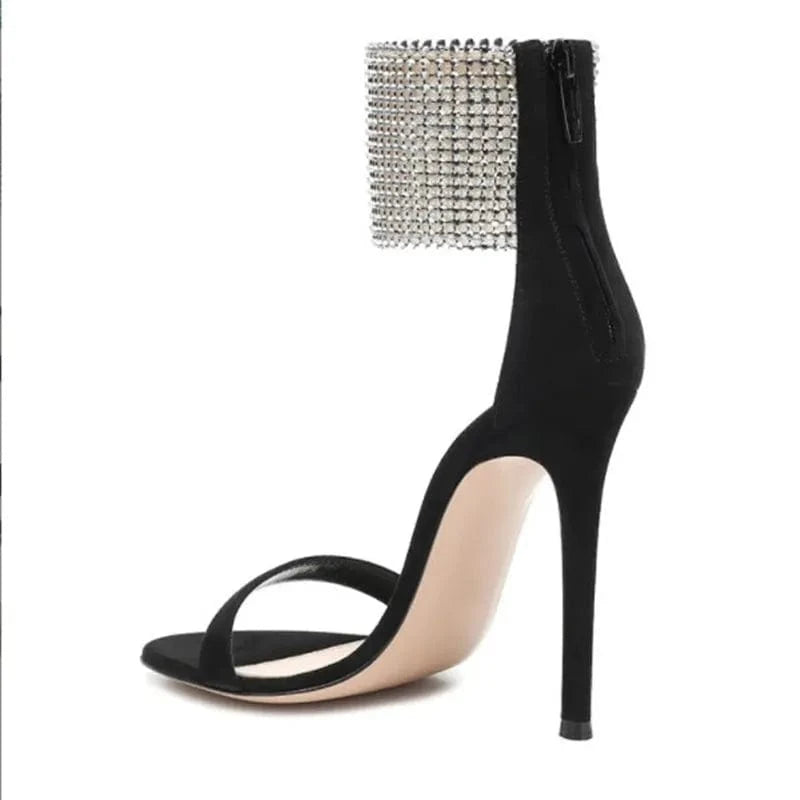 J&H new fashion women sandals high heel crystal flip flop slipper party ladies sexy stiletto rhinestone ankle strap sandale