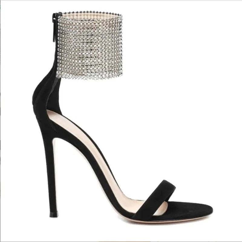 J&H new fashion women sandals high heel crystal flip flop slipper party ladies sexy stiletto rhinestone ankle strap sandale