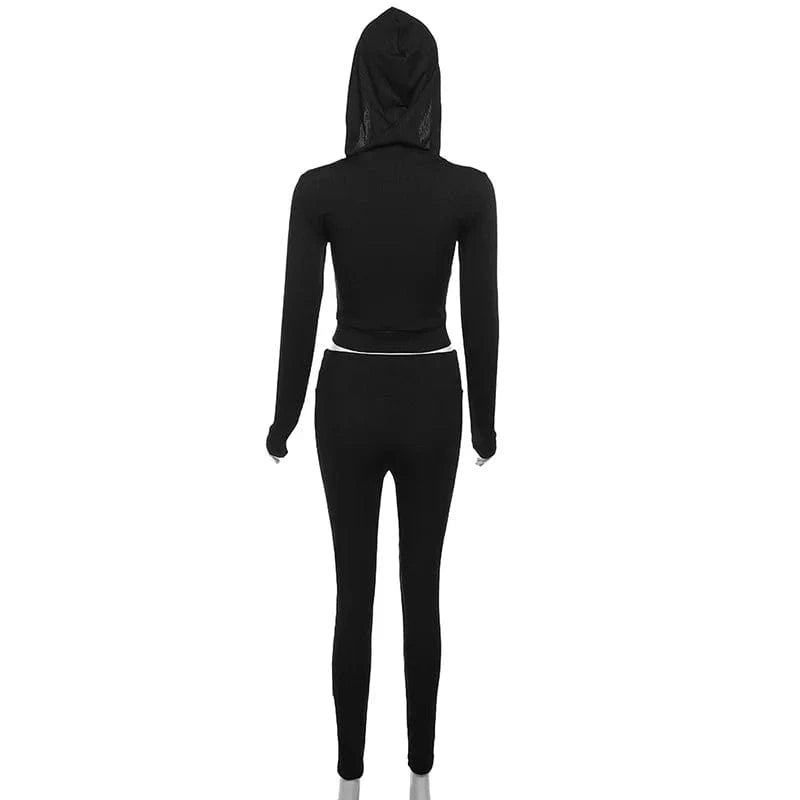 J&H Spring 2024 Clothing Casual Women Zipper Two Piece Outfits Hooded Sweat Suit Jogger Tracksuit Set