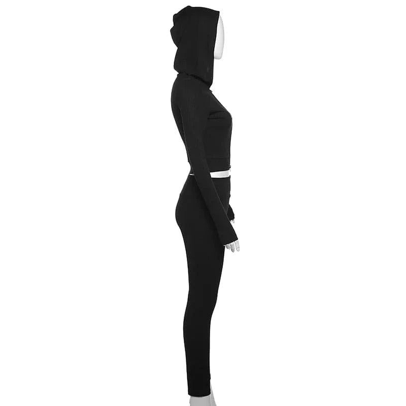 J&H Spring 2024 Clothing Casual Women Zipper Two Piece Outfits Hooded Sweat Suit Jogger Tracksuit Set