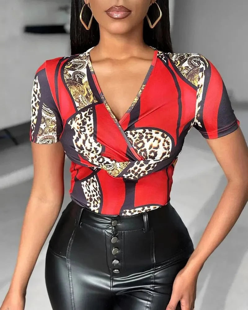 J&H Spring Women Clothing 2024 Chic Silk Satin Long Sleeve V Neck Casual Printing Shirt Ladies Elegant Office Shirt