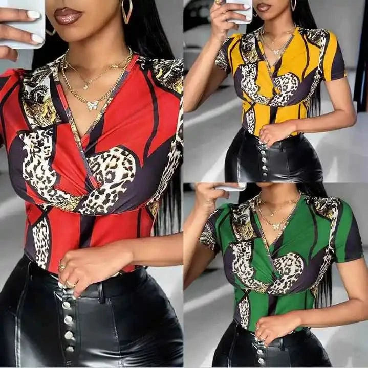 J&H Spring Women Clothing 2024 Chic Silk Satin Long Sleeve V Neck Casual Printing Shirt Ladies Elegant Office Shirt