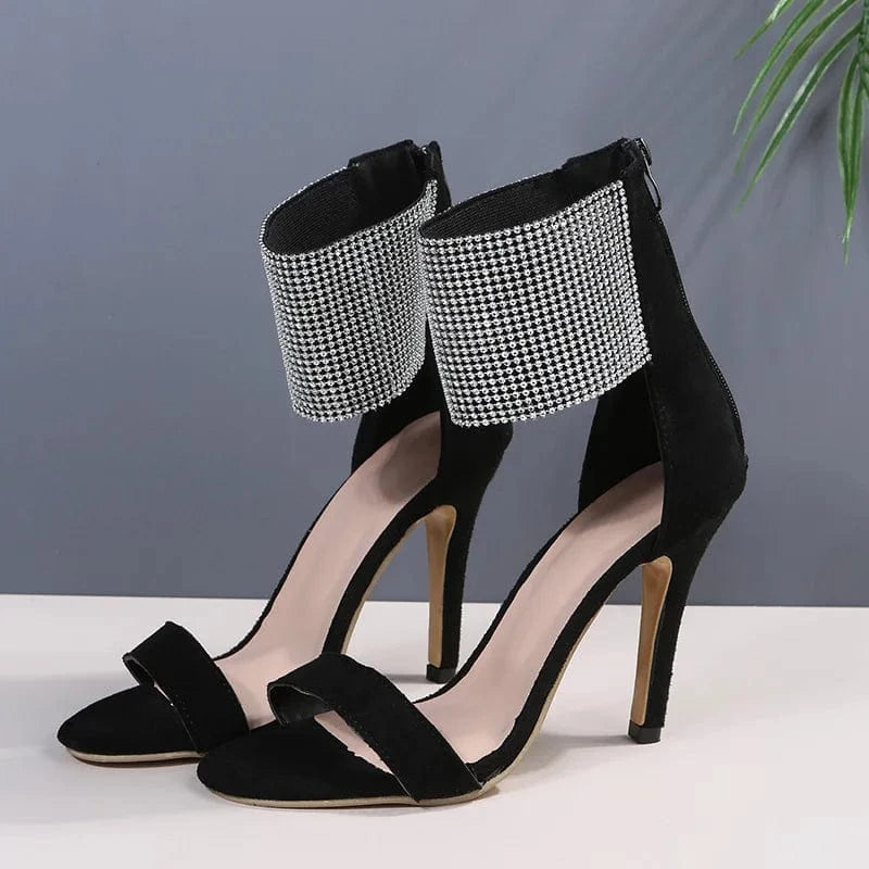 J&H Summer new large women's shoes Roman style row drill fish mouth thin heel High Heels Sandals