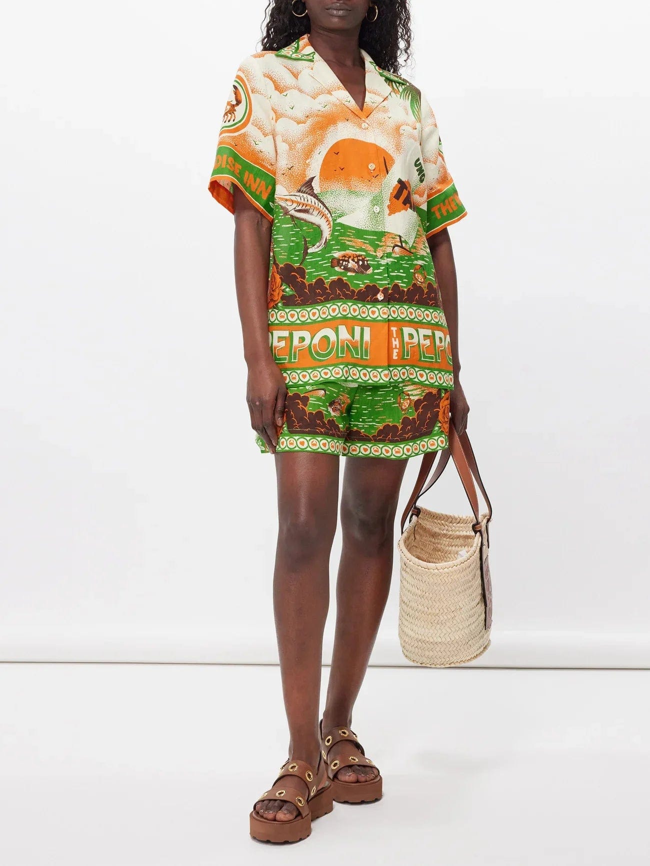 J&H Summer Trendy 2024 Casual Two-Piece Set Of Cotton And Linen Printed Shirts And Shorts Two Piece Set