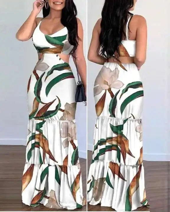 J&H Womans Clothing 2024 fashion summer printing sleeveless tube top elegant maxi dress summer casual Floral Boho Dressid length