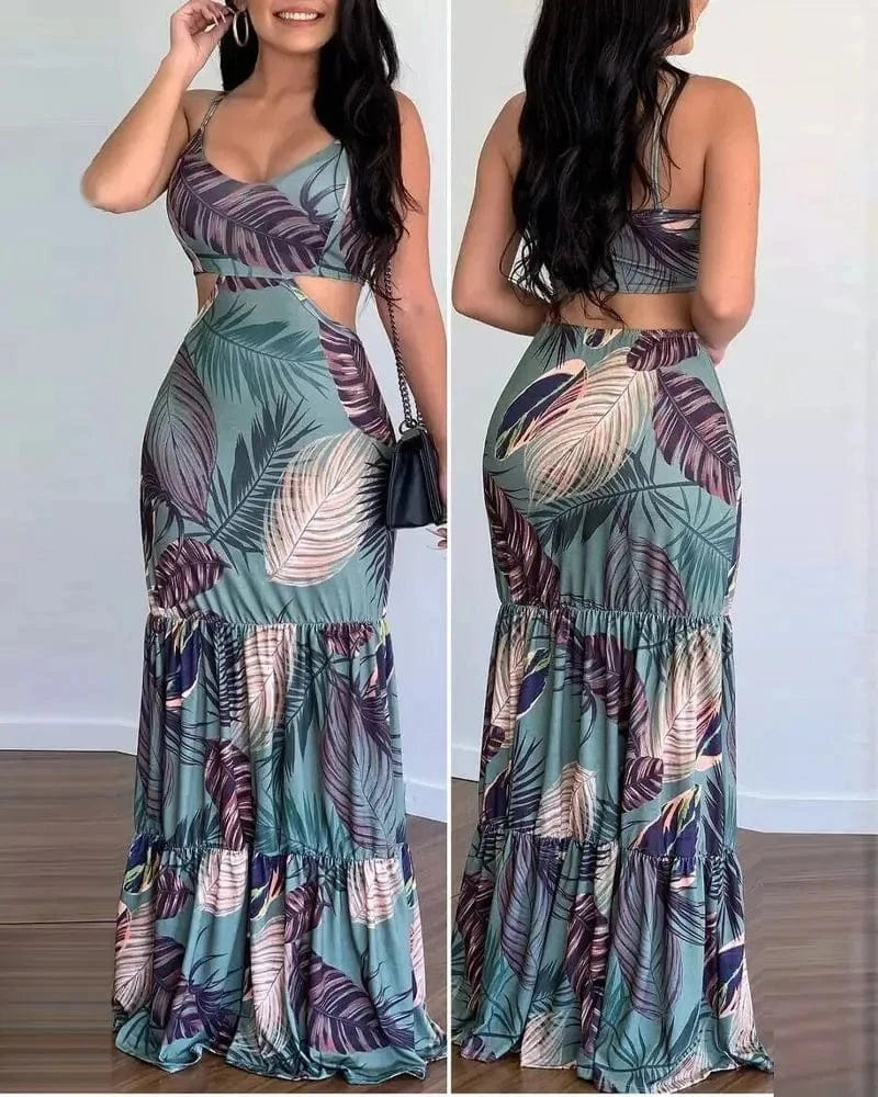 J&H Womans Clothing 2024 fashion summer printing sleeveless tube top elegant maxi dress summer casual Floral Boho Dressid length