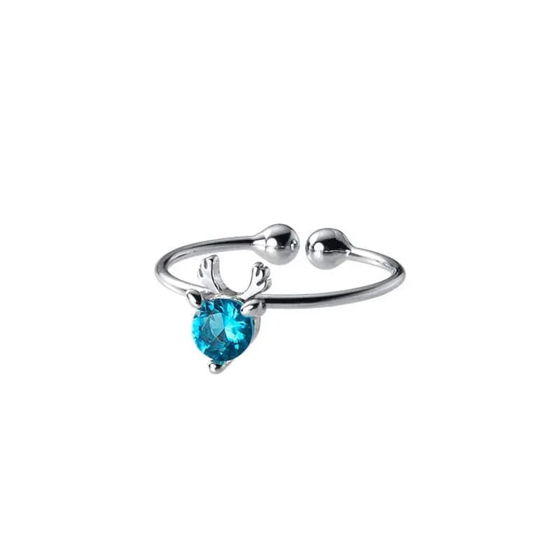 J5440 silver, blue zircon christmas gifts 925 silver Elk antler deerhorn blue or white zircon open rings for women fine jewelry rings