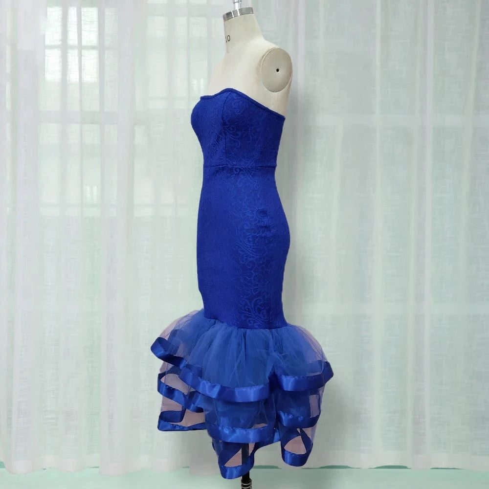 J9279 Sexy Tube Tops Patchwork Tulle Ruffle Lace Lady Party Prom Dresses