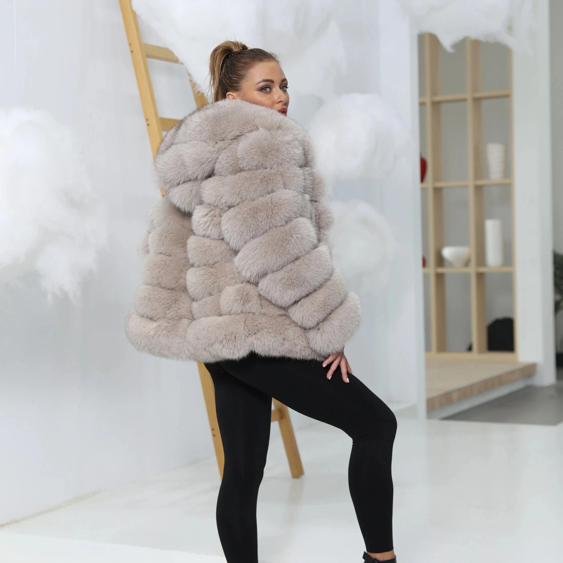 Janefur new arriving cost-effective hot selling medium length hooded women fox fur coat