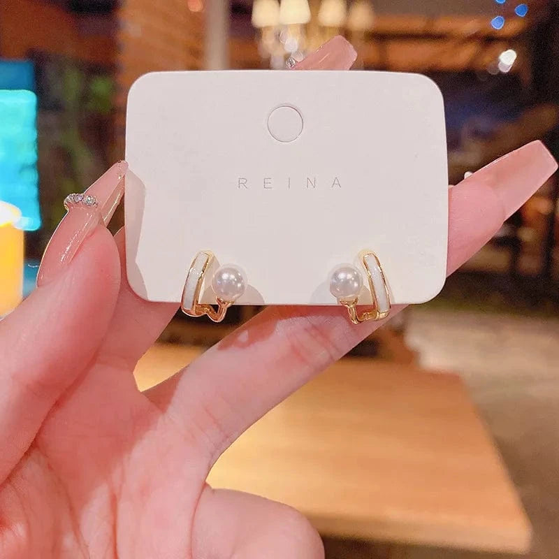 Japanese and Korean Style Pearl Stud Earrings Women's Moon Star Square Love Butterfly Earrings Sweet Elegant Jewelry