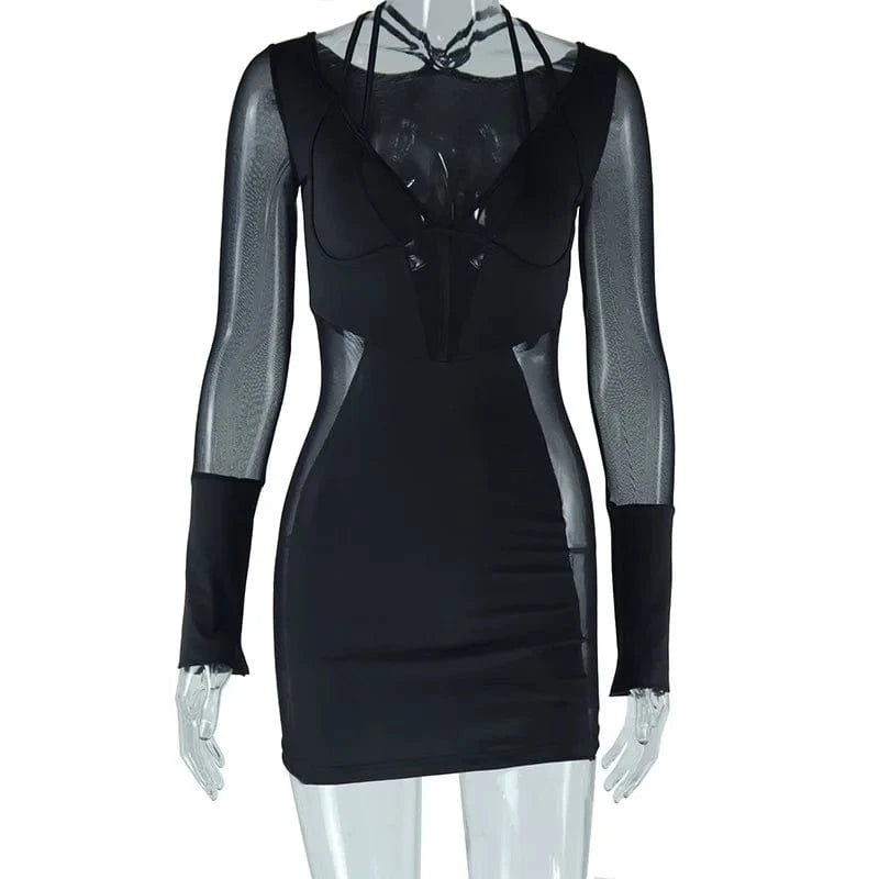 JD299989 Party Clubwear Black Patchwork Stunning Mini Dress Women Girl 2024 Spring New Trend Slim Dress