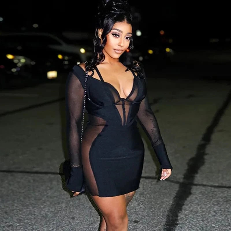 JD299989 Party Clubwear Black Patchwork Stunning Mini Dress Women Girl 2024 Spring New Trend Slim Dress