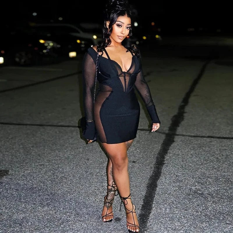 JD299989 Party Clubwear Black Patchwork Stunning Mini Dress Women Girl 2024 Spring New Trend Slim Dress