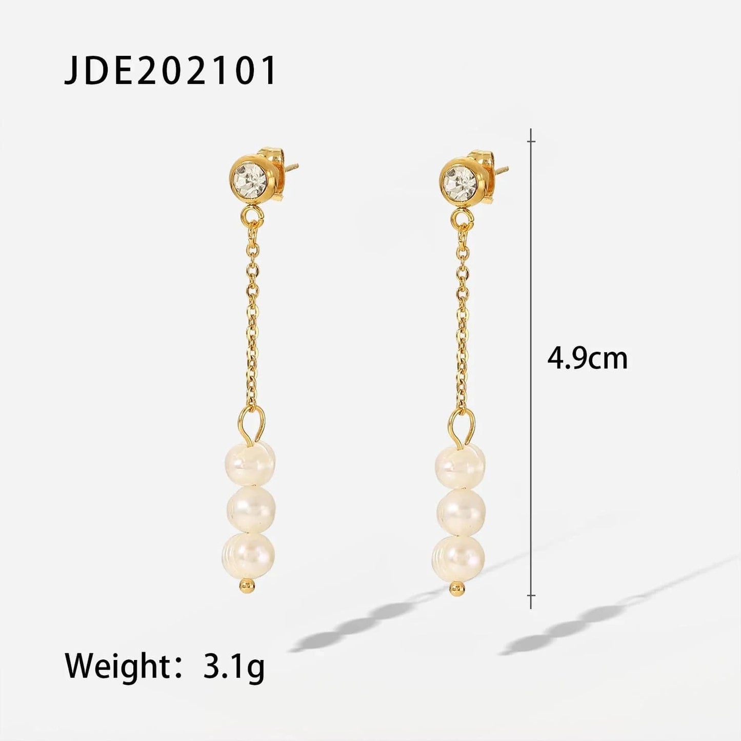 JDE201793 14k gold plated Stainless Steel Jewelry Gift Waterproof cubic zirconia long chain pearl earrings