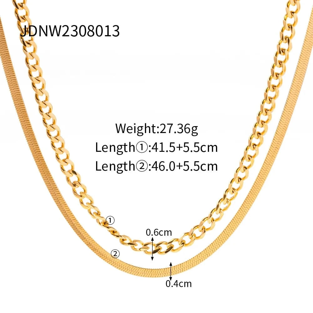 JDNW2308013 J&D Jewelry Stainless Steel Figaro Double Layer Necklace Snake Paperclip Chain Stacking Layer Chain Necklace
