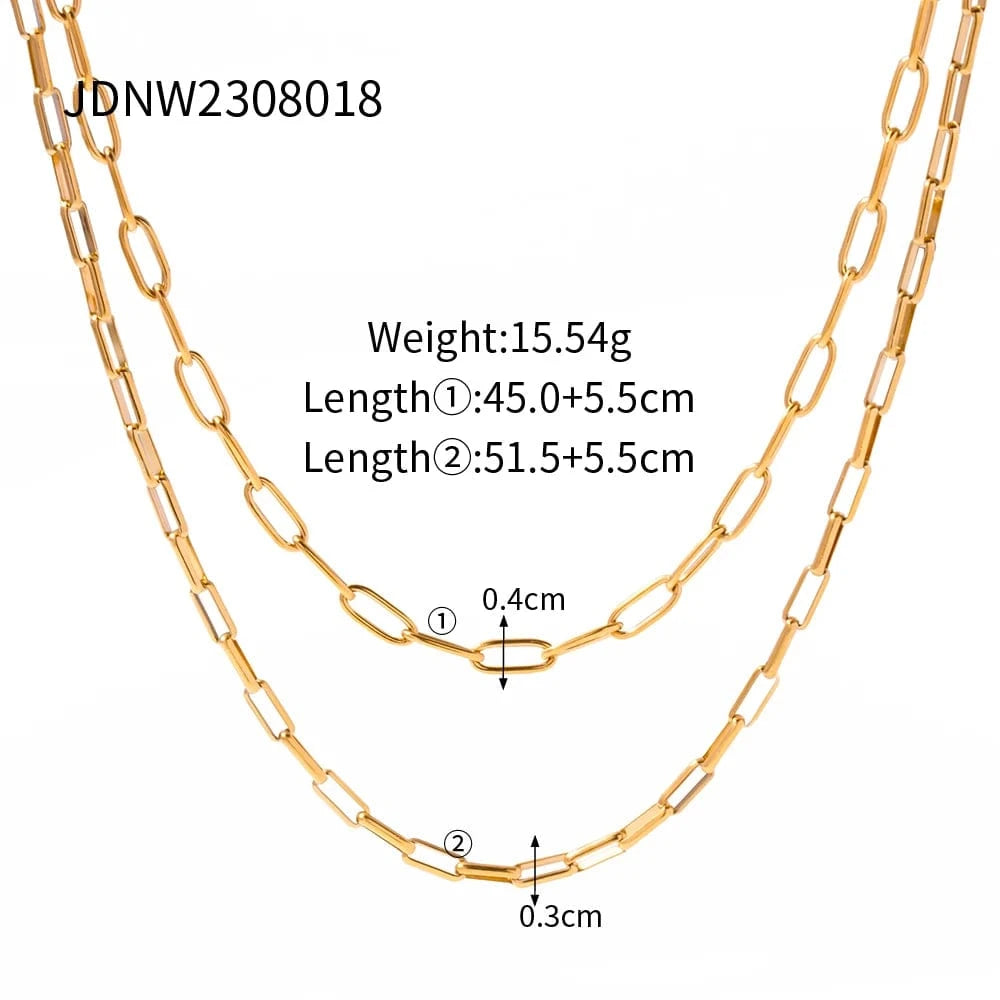JDNW2308018 J&D Jewelry Stainless Steel Figaro Double Layer Necklace Snake Paperclip Chain Stacking Layer Chain Necklace