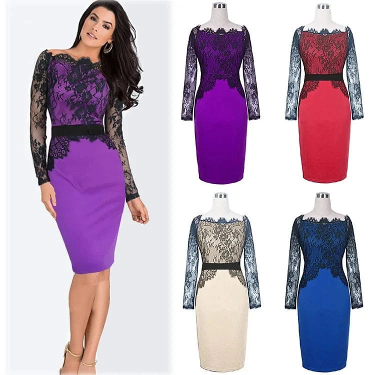 Jeffery ladies summer pick hip career dress lace overlay office dress for women