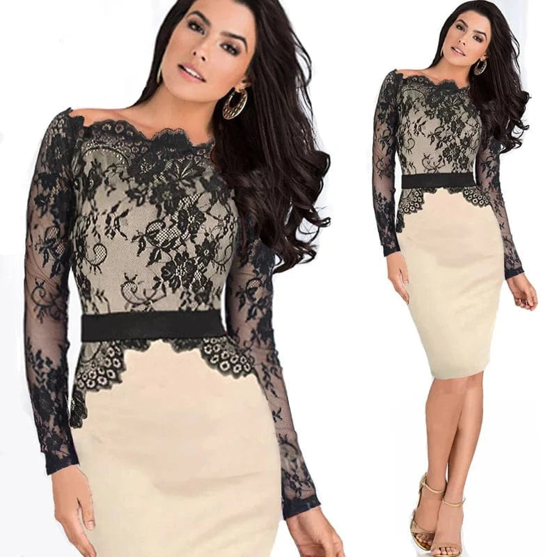 Jeffery ladies summer pick hip career dress lace overlay office dress for women