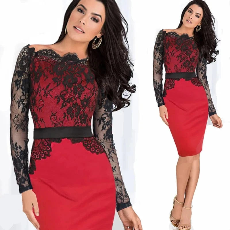 Jeffery ladies summer pick hip career dress lace overlay office dress for women