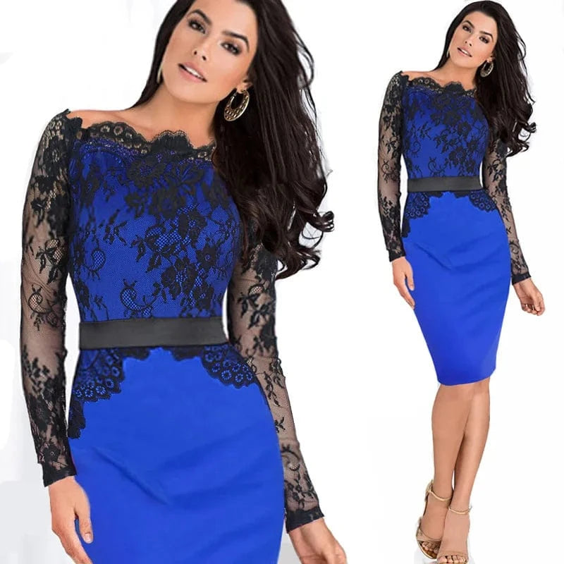 Jeffery ladies summer pick hip career dress lace overlay office dress for women