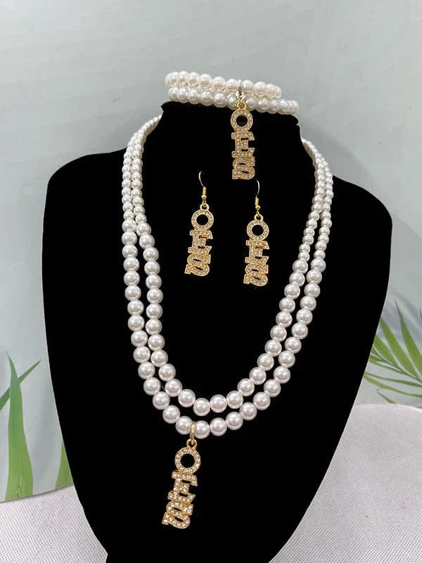 jewelry sets Eastern Star Greek Women Sorority Pearl Necklace Bracelet Set