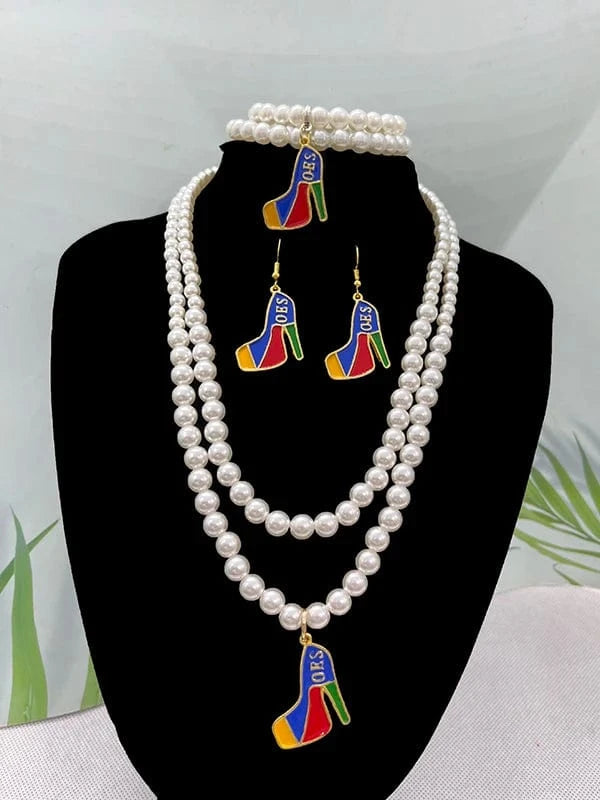 jewelry sets Eastern Star Greek Women Sorority Pearl Necklace Bracelet Set