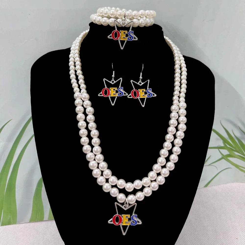 jewelry sets Eastern Star Greek Women Sorority Pearl Necklace Bracelet Set